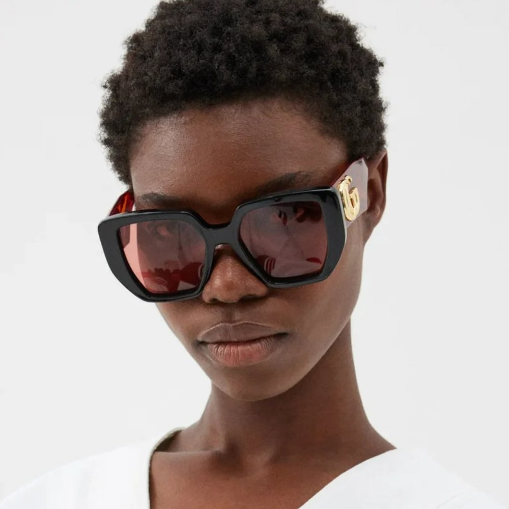 NEW Gucci GG0956S 009 Black Havana Orange Cat Eye Unisex Sunglasses GG 0956S - Picture 9 of 10